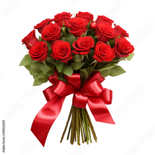 bouquet of red roses with ribbon isolated on a transparent or white background, png