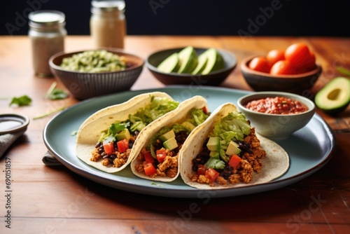 vegan tacos placed on a diner-style table