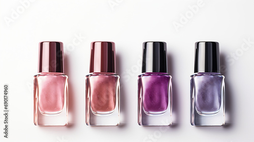 Four bottles of nail polish isolated on white background