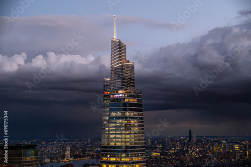 One Vanderbilt modern skyscrapers against cloudy sky