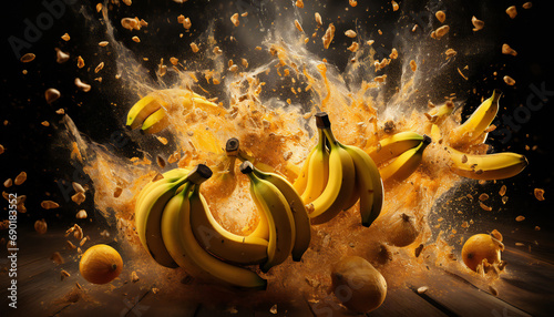 Recreation of bananas falling. Artificial intelligence