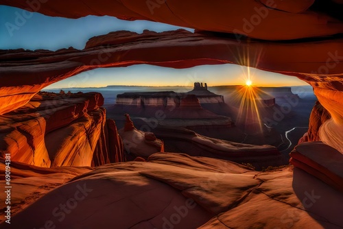 *mesa arch panorama at sunrise, canyonlands national park, USA