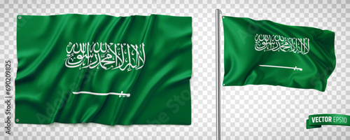 Vector realistic illustration of Saudi Arabia flags on a transparent background. 