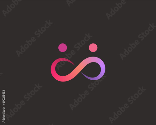 Abstract couple partnership bright gradient logotype. Team family flat symbol. Creative infinity eight unity vector sign.