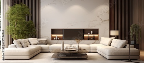 Luxurious interior Living room interior in modern house. Website header. Creative Banner. Copyspace image