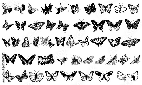 Black and white butterfly icon collection