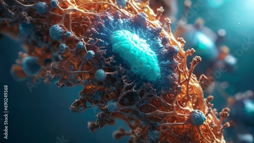 photographie microscopique des réponses immunitaires - une image captivante des acteurs moléculaires qui orchestrent la défense du corps contre les infections et les maladies.