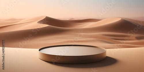 osmetic background for product presentation podium display on Zen circle pattern in sand 3d rendering