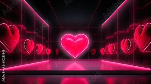 Valentine's Day sales background with neon hearts outlines