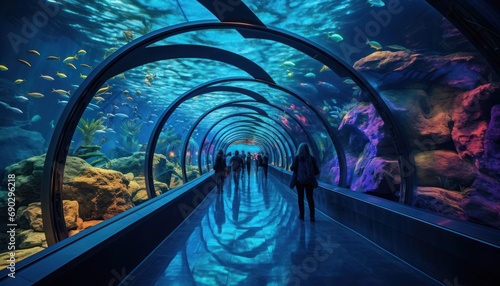 Walking Through an Aquarium Tunnel