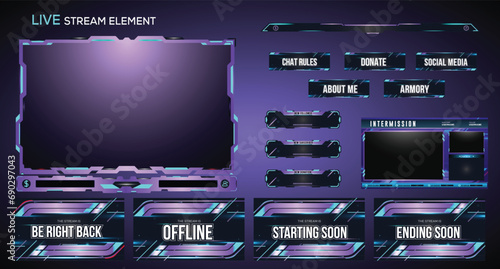 Purple and noen blue Gradient Live Stream Gaming Element Design pack