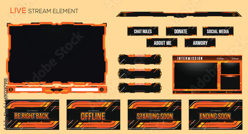 Orange and black gradient abstract Live Stream Gaming facecam, panel ,alerts and background element design