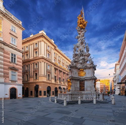 Graben Street in Vienna with the Plague Column, Austria, morning view