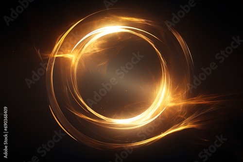 Abstract golden light circle, black background.