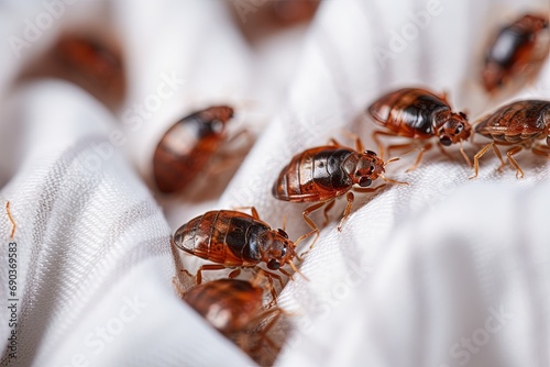 Bed bugs on a white cloth, macro.