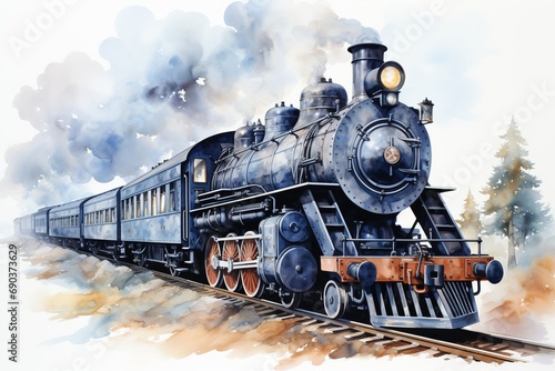 Vintage train drawing on white background.