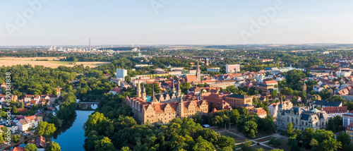 Aerial view of the Merseburg with a castle in the foreground