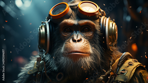 monkey in an astronaut helmet. Monkey astronaut in a space suit with a helmet. generative ai