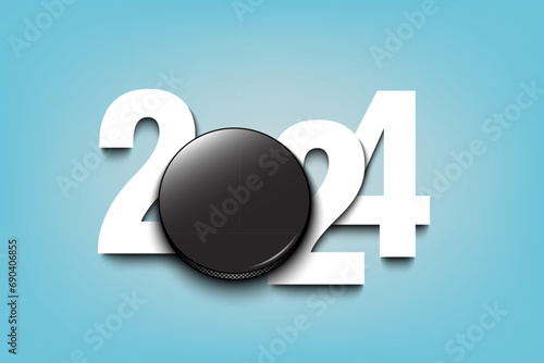 Happy New Year 2024 and hockey puck