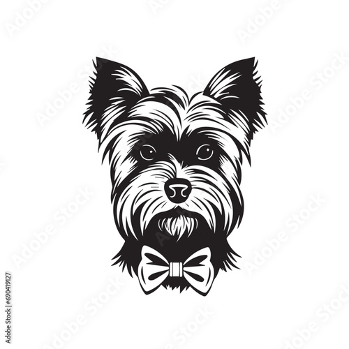 Yorkshire Terrier in cartoon, doodle style. Isolated 2d vector illustration in logo, icon, sketch style, Eps 10, black and white. AI Generative