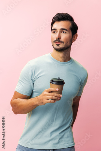 Man paper hot studio cup drink mug t-shirt tea coffee hipster energy