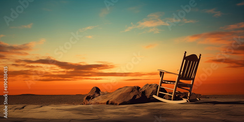 An inviting rocker sits in the warm glow of a sunset, ready for a peaceful moment