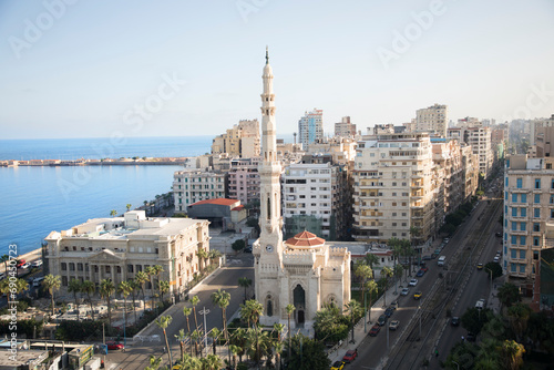 Beautiful view of Al Qaaed Ibrahim Basha Mosque in Alexandria, Egypt