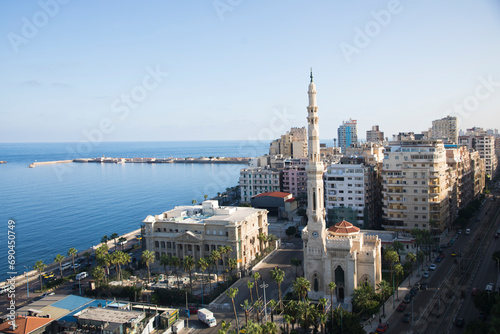 Beautiful view of Al Qaaed Ibrahim Basha Mosque in Alexandria, Egypt