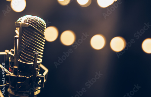microphone on stage with spotlight