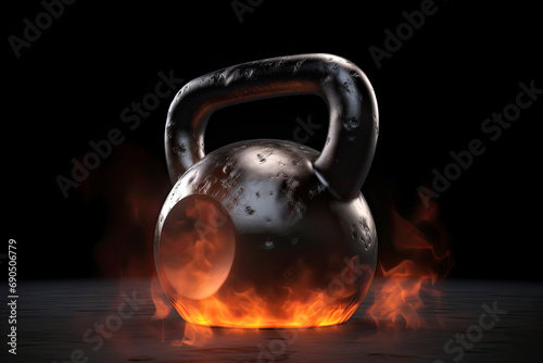 Kettlebell with fire and smoke isolated on black background