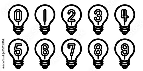 数字が入った電球のアイコンセット。電球はひらめきや学習に使われる素材です。見出しや箇条書きに便利です。