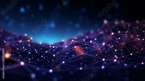 Network technology, interconnected nodes in the digital realm. Data transfer, communication and seamless connectivity for modern enterprises. Efficient, robust and secure tech infrastructure for busi