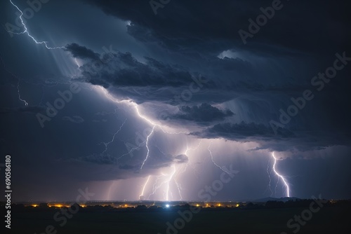 Lightning Storm Over a City at Night