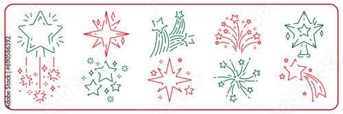 Stars line icons set vector illustration. Falling stars, glow, fireworks, twinkle, starry night, glitter. Christmas and New Year