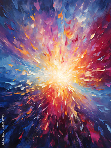 Surge of space energy. Oil painting in impressionism style.