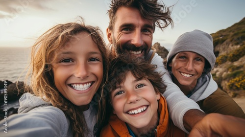 Joyful Family Selfie: A Woman Captures Moments of Love and Unity