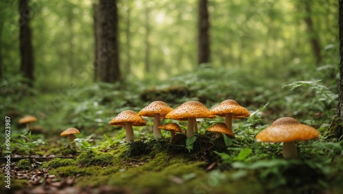 Group of Mushrooms in a Forest