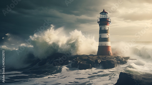 lighthouse in storm over the ocean, coast of state