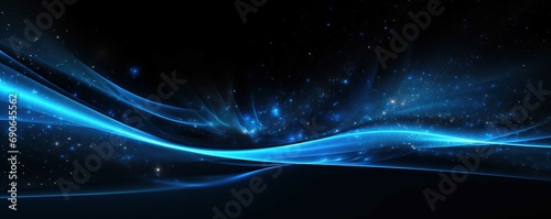 Abstract dark blue digital background with sparkling blue light particles and areas with deep. Particles form into lines, surfaces and grids
