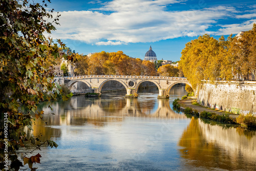 Scenic view of bridge Ponte Umberto in Rome Italy