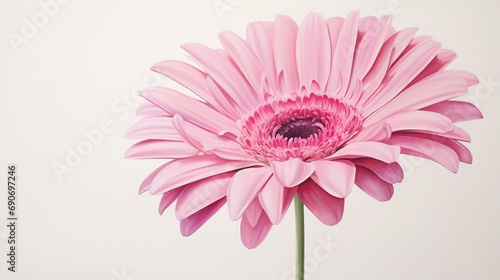 A vibrant gerbera daisy, with a radiant pink hue, making a statement against a white canvas.