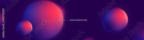 Abstract space, planets and galaxy background. Trendy purple and pink minimal circle geometry banner