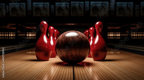 artistry of bowling with an isolated pin set. Perfect for marketing bowling alleys, sports events, or any creative project emphasizing precision, skill, and the thrill of striking success