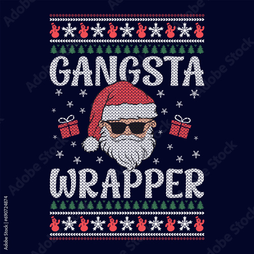 Gangsta wrapper - Ugly Christmas sweater designs - vector Graphic
