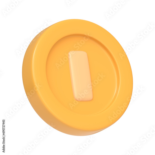 Gold coin from the game Mario isolated on white background. 3D icon, sign and symbol. Cartoon minimal style. 3D Render Illustration