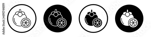 Mangosteen icon set. garcinia vector symbol in black filled and outlined style.