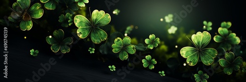 Banner. St. Patricks Day Clover Background - Festive Shamrock Pattern for Irish Holiday. Lucky