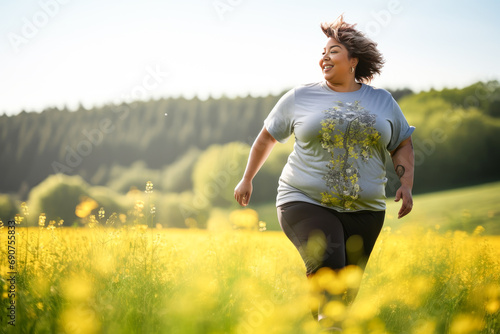 young overweight woman enjoying the outdoors
