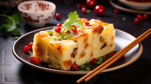 delicious Chinese radish cake for lunar new year celebration cuisine. ai generative