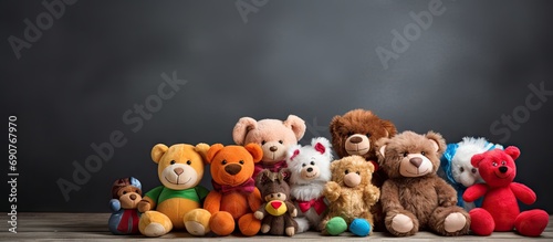 Stuffed animal prizes at a carnival midway. Copyspace image. Header for website template